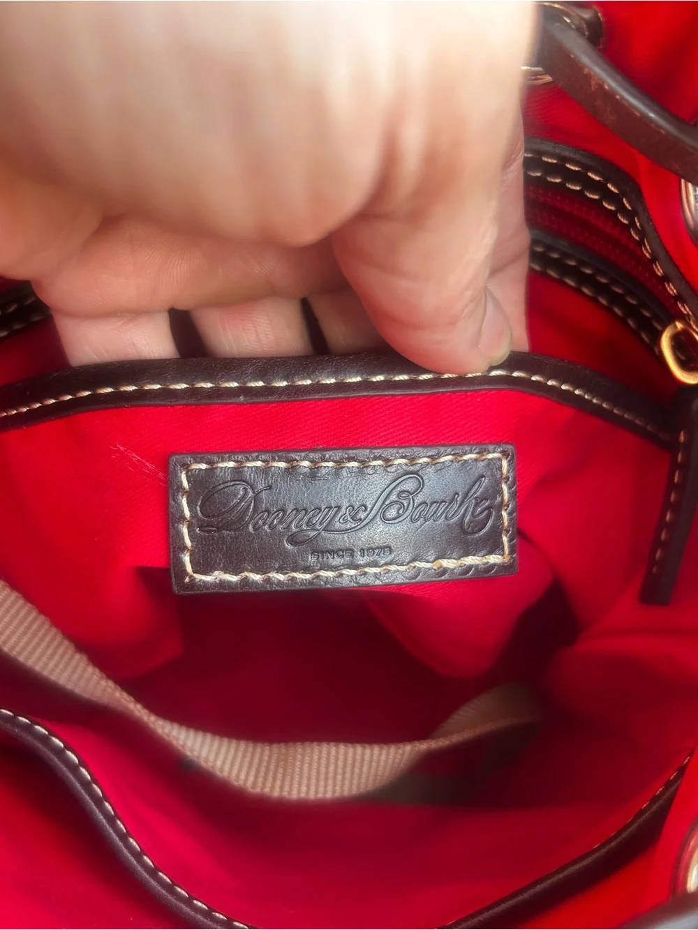 Dooney & Bourke Croc Embossed Leather Drawstring Bucket Crossbody Cognac